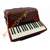 Scandalli Air II 34 key 96 bass 4 voice tone chamber red piano accordion.  Midi expansion available.